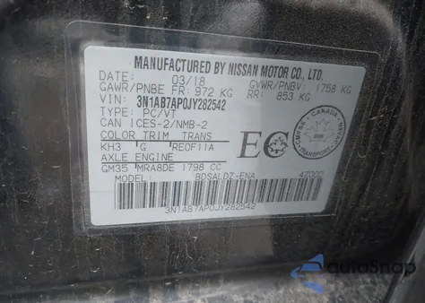 2018 Nissan Sentra S/Sl/Sr/Sv z USA, uszkodzony, nr VIN 3N1AB7AP0JY282542